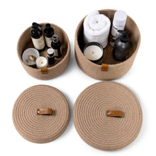 Load image into Gallery viewer, Set of Two Lidded Baskets - Jute Rope
