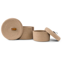 Load image into Gallery viewer, Set of Two Lidded Baskets - Jute Rope
