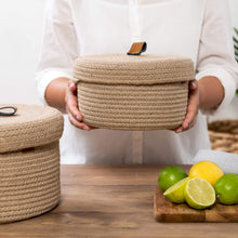 Load image into Gallery viewer, Set of Two Lidded Baskets - Jute Rope
