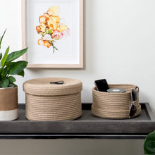 Load image into Gallery viewer, Set of Two Lidded Baskets - Jute Rope
