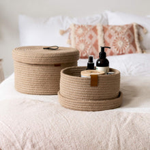 Load image into Gallery viewer, Set of Two Lidded Baskets - Jute Rope
