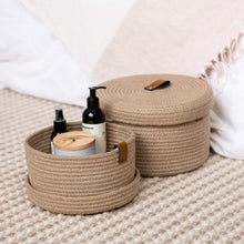 Load image into Gallery viewer, Set of Two Lidded Baskets - Jute Rope
