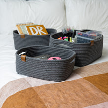 Load image into Gallery viewer, Set of Three Rectangle Baskets - Charcoal Gray DENJA &amp; CO Australia
